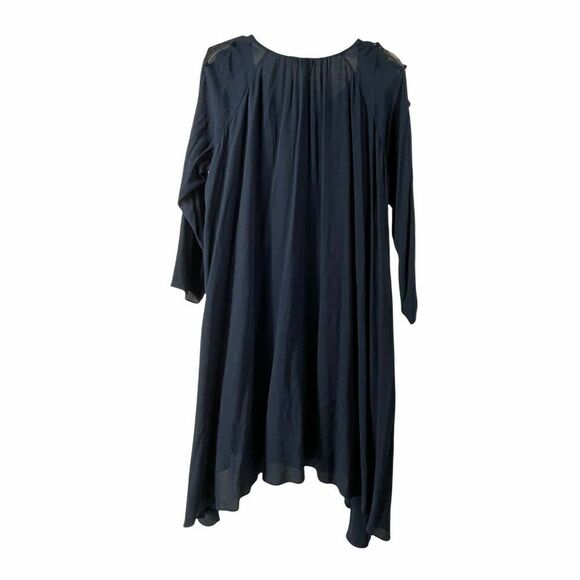 Madewell Dress Navy Blue Womens Size S Long Button Peep Sleeve Shark Bite Hem - Picture 2 of 7